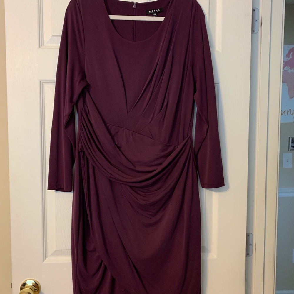 Maroon wrap dress.